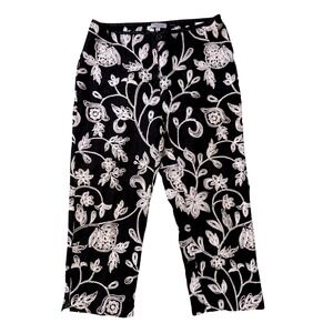 Principe Womens Black 100% Linen Floral‎ Embroidered Cropped Pants Size 4